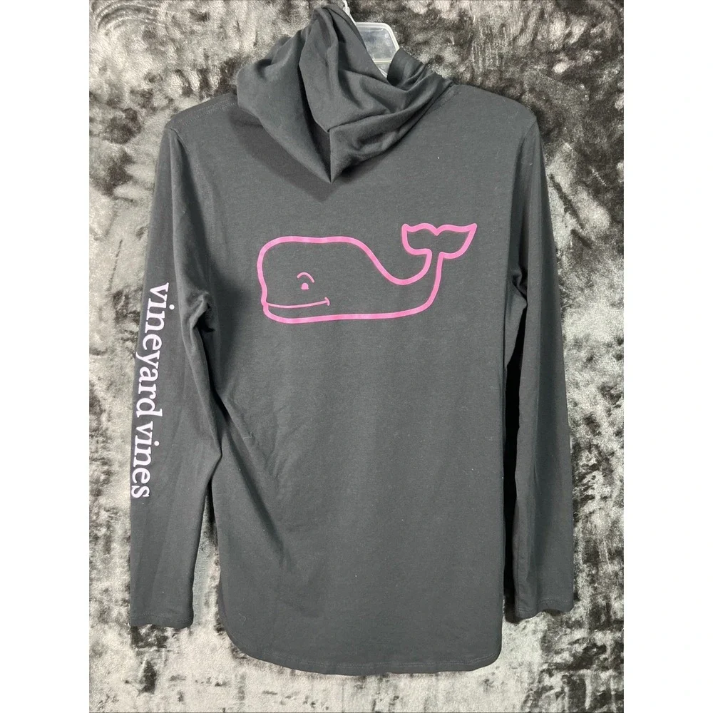 Vineyard Vines Hooded Long Sleeve Tee‎ Small Black Stretch Whale